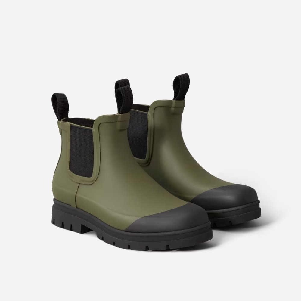 Everlane Olive and Black Winter Rain Boots